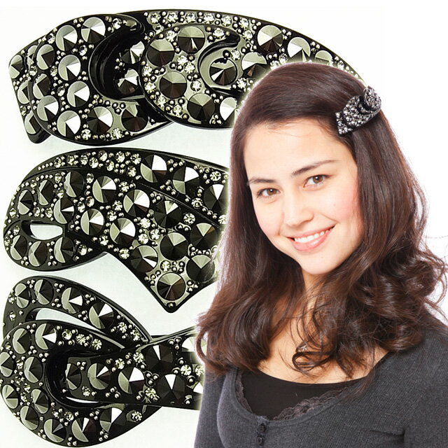 ジェットヘマタイトバレッタ M ヘアアクセ バレッタ 髪留め ヘアアレンジ まとめ髪 Mサイズ ラグジュアリー エレガント おしゃれ 結婚式 黒 プレゼント ギ...