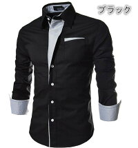 シャツカジュアル長袖シャツメンズトップス袖ロールアップストライプ切り替えボーダードレス長袖きれいめビジネスシャツ