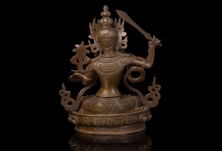 仏教美術ブロンズ像文殊菩薩チベット仏教21cm彫刻仏像インテリア