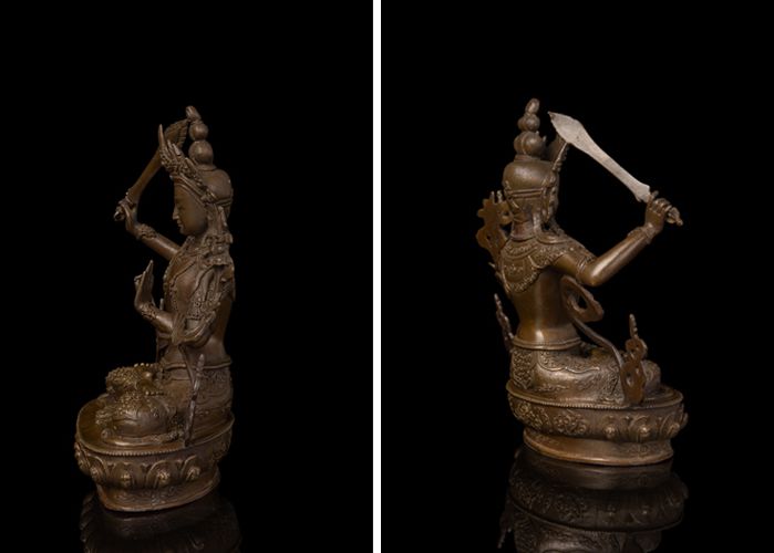 仏教美術ブロンズ像文殊菩薩チベット仏教21cm彫刻仏像インテリア