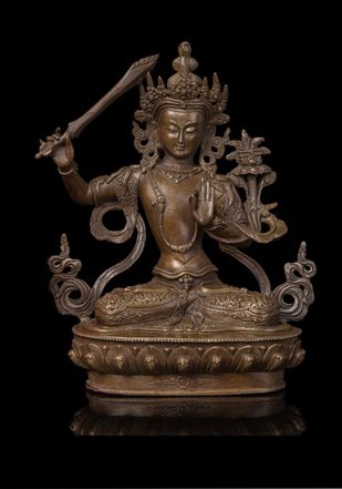 仏教美術ブロンズ像文殊菩薩チベット仏教21cm彫刻仏像インテリア