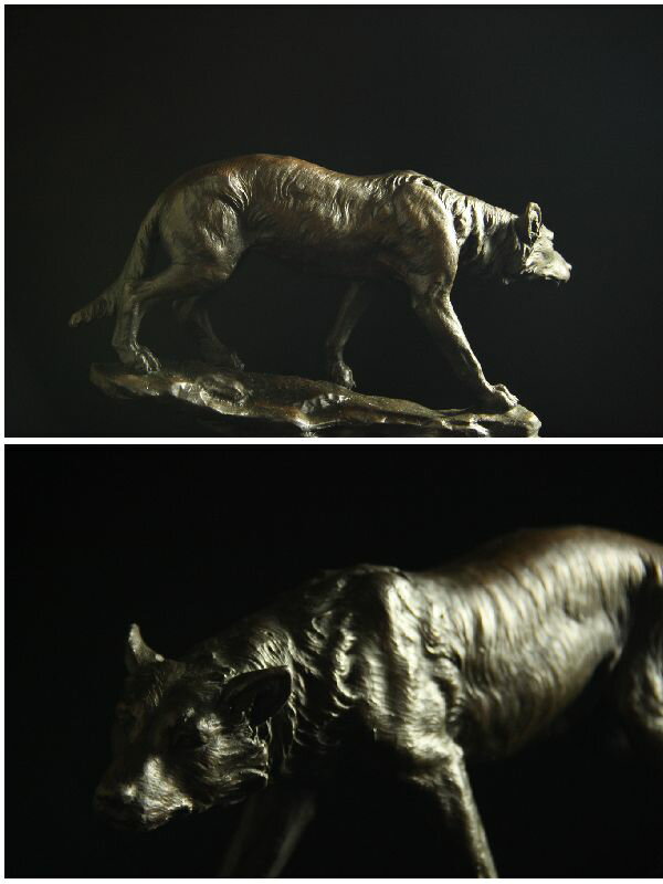 動物ブロンズ像『オオカミ』◇29cm◇大名品Barye作