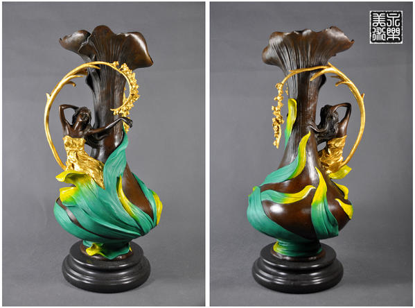 【送料無料】ブロンズ像　美人花瓶　39cm彩色　名品インテリア　彫刻　銅像