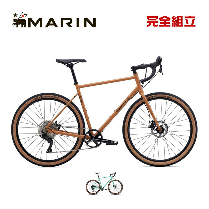 MARIN BIKES グラベルロードバイク / バイクパッキングバイク「オンロード・オフロード両方を走れるバイク」をグラベルロードバイクと呼びます。平日は通勤に、週末は子供とツーリングや山遊びなどに使用して頂きたいと思っています。特定のロードカテゴリーに片寄らず1台でロードバイクのいろんなジャンルを楽しんで頂けるのがグラベルロードです。ダボ穴を無数に標準装備をしており用途に応じてカスタムもしやすい設計にしているのも特徴です。時にはオンロードを走り、時にはオフロードを走れるバイクをご用意しています。ツーリング好きなMARINスタッフの経験から培ったノウハウを全モデルに採用しています。商品説明NICASIO+クロモリフレームとハイグレードなWTBタイヤを装備したオールロード対応モデル「ニカシオ」の姉妹モデルにあたる「ニカシオプラス」は舗装路よりもややオフロード寄りの走りを求めるライダー向け。繊細で美しいバテッドクロモリフレームとクロモリフォークは特有の“シナリ”が衝撃を吸収し、長距離ライドも可能に。信頼性の高いハイクラスの WTB タイヤが安定感を提供し、標準装備されたナローワイドチェーンリングがチェーン外れを防止。アスファルトの舗装路からオフロードまでオールロードに対応。美しさに実用性を兼ね備えた、ファーストバイクとしても推奨できる 1 台です。Size50cm・52cm・54cm・56cmColorSATIN.TAN / GREENフレーム素材クロムモリブデン変速段数9段変速ブレーキ種類メカニカルディスクブレーキ適正身長50cm：152cm-160cm52cm：160cm-168cm54cm：168cm-175cm56cm：175cm-183cm*手の長さ、足の長さ、胴の長さでサイズが変わる可能性がございますので目安として参考にしてください。車体重量13.4kg（52cm）スペックFrameSeries 1 Double Butted CrMo Beyond Road, 650B Wheels, Beyond Road Geometry, Fender and Rack Mounts, Disc MountForkCrMo, Fender and Rack Eyelets, IS Disc MountRear ShoxN/ARimMarin Aluminum Double Wall, 25mm Inner, Disc SpecificHub RearForged Aluminum Alloy, 6-Bolt Disc, 32HHub FrontForged Aluminum Alloy, 6-Bolt Disc, 32HSpokes Nipples14g Black Stainless SteelTiresWTB Horizon, 650Bx47mmDerailleur RearMicroSHIFT Advent, 1×9 w/ Clutch MechDerailleur FrontN/AShift LeverMicroSHIFT Advent, 1×9 SpecificBrake LeversMicroSHIFT AdventCranksetFSA Tempo Compact, Narrow Wide, 42TBottom BracketSealed Cartridge Bearings, Square TaperChainKMC X9CassetteSunRace 9-Speed, 11-46TBrakes FrontTektro Road Mechanical Disc, 160mm RotorBrakes RearTektro Road Mechanical Disc, 160mm RotorHandlebarMarin Butted Alloy, Compact 12? Flared DropStemMarin 3D Forged AlloyGripsMarin Comfort TapeHeadsetFSA No.8D, Sealed Cartridge BearingsSeatpostMarin Alloy, 27.2mmSaddleMarin Beyond Road ConceptPedalsCommute PlatformStandN/AジオメトリーFrame Size50525456Head Tube Angle70.570.57272.5Head Tube Length（mm)130145155170Seat Tube Angle7473.573.573Seat Tube Length470490510530Top Tube Effective（mm)515525545565BB Height269269269269BB Drop72727272Fork Offset57574545Stand Over Height721.09741.53758.79777.05Wheel Base1000.22993.92999.21008.92Chain Stay（mm)420420420420Seat Post（mm)27.227.227.227.2Stack541.26555.4574.52590.64Reach359.8360.48378.42384.42Handlebar Width（mm)400420420440Stem Length（mm)75757590Crank Length170170175175自転車を安全・快適にご使用いただくために●自転車を安全で快適にご使用いただくために、お近くの自転車店にて定期的な点検をしてください。●ご使用中に自転車の不具合を感じた時は、直ちに使用を中止し自転車店にご相談ください。●不具合の早期発見、事故を未然に防ぐためにも、乗車前に点検と確認を行ってください。※画像はサンプルです。掲載情報はモデル発表当時のものです。※仕様及び外観は、改良のため予告なく変更される場合がございます。※商品はお取り寄せのため、メーカー代理店の在庫状況によりご用意できない場合がございます。※お取り寄せ商品のため、不良品以外の返品・交換はお断りいたします。以上、予めご了承いただきますようお願いいたします。