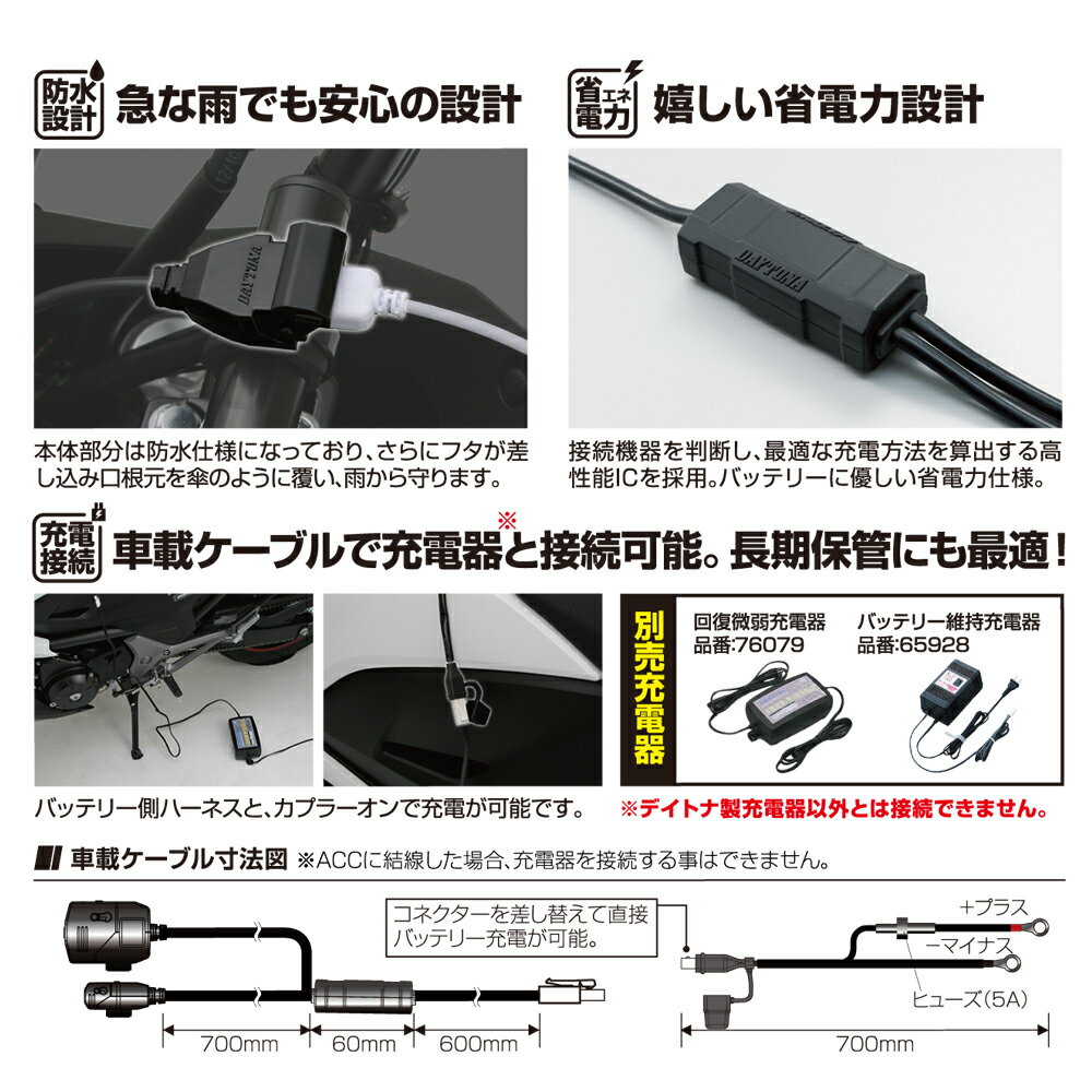 2.1A バイク専用電源 USB1ポート+シガ...の紹介画像2