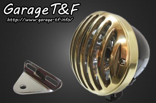 スティード400/VLX/VCL/VSE 4.5インチバードゲージヘッドライト（ブラック/真鍮）＆ライトステー（タイプA）キット ガレージT＆F