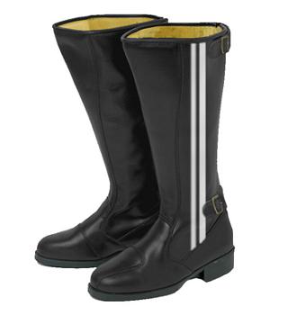 ロングブーツ 高級牛本革仕様 バックチャック付 ブラック 白ライン入り?23cm トーヨコ（東横部品製作所）