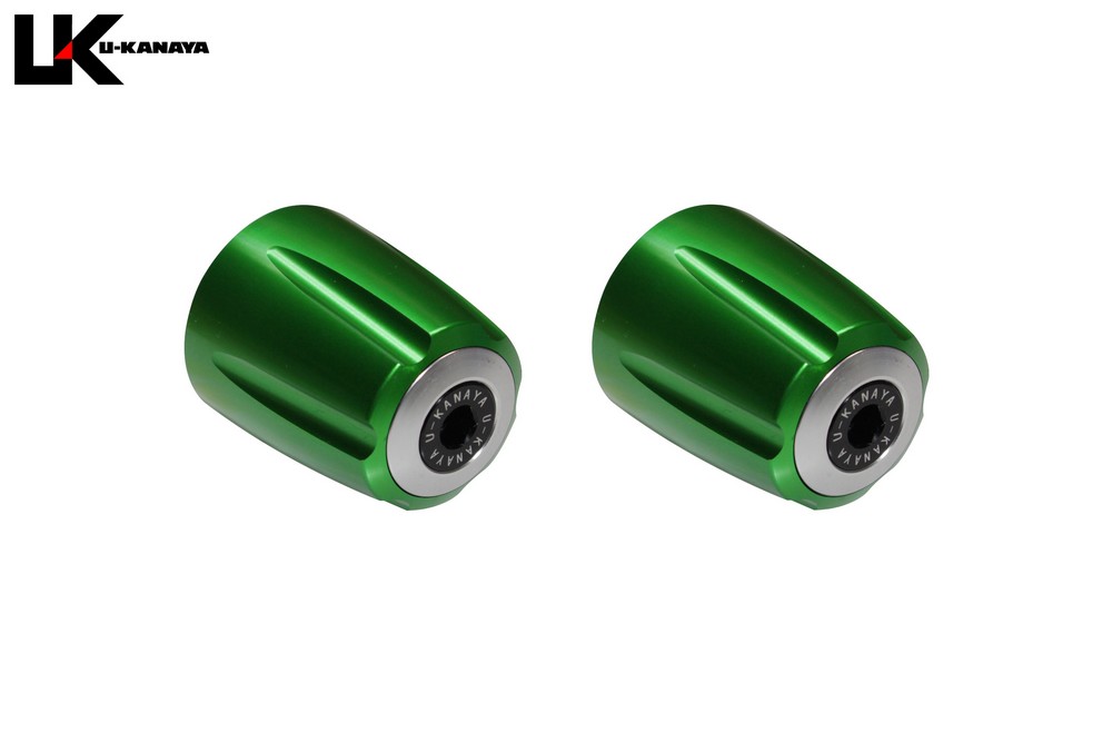 CB400SF・SB アルミビレットハンドルバーエンド グルーヴタイプ（グリーン） U-KANAYA