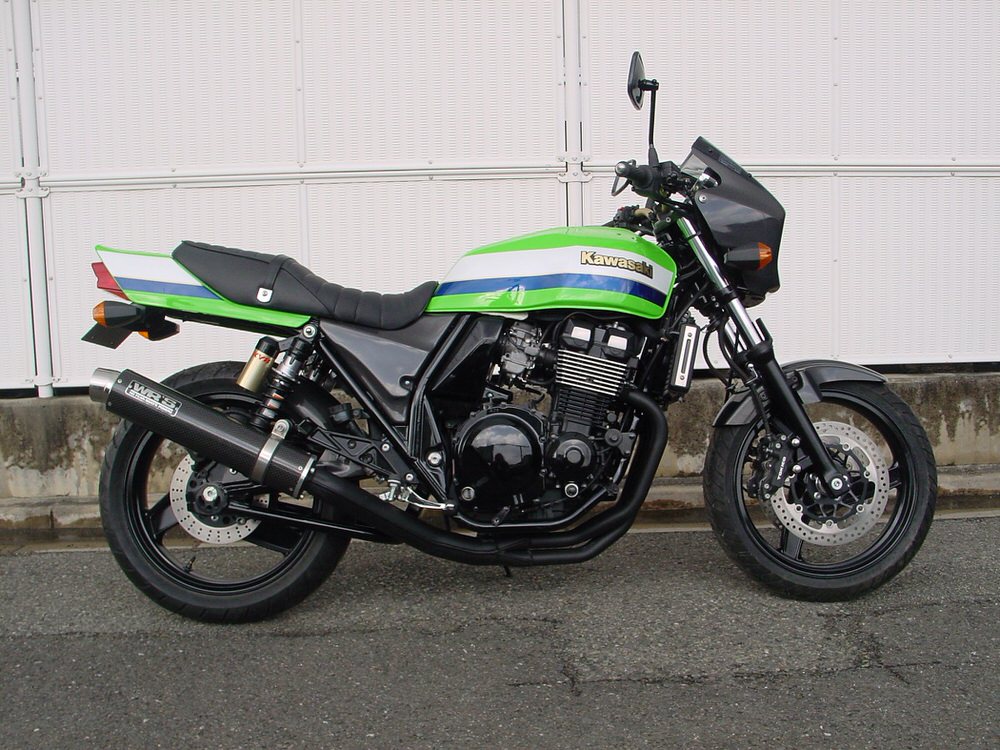 ZRX400/2（01年〜）BC-ZR400E ラウンドタイプ スリップオンマフラー ステンレス/カーボン（JMCA認証） WR'S（ダブルアールズ）
