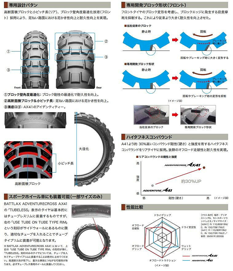 ブリヂストン MCS01438 バトラックス アドベンチャークロス AX41 120/70 B19 M/C 6...