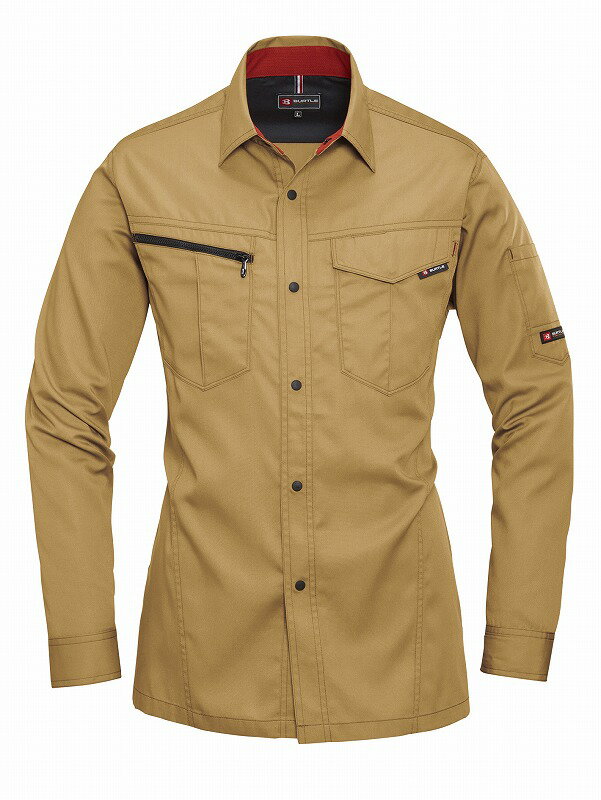 BURTLE バートル 6083 長袖シャツ キャメル Sサイズ オールシーズン メンズ 制電ケア 作業服 作業着 ユニホーム 6071/6081シリーズ