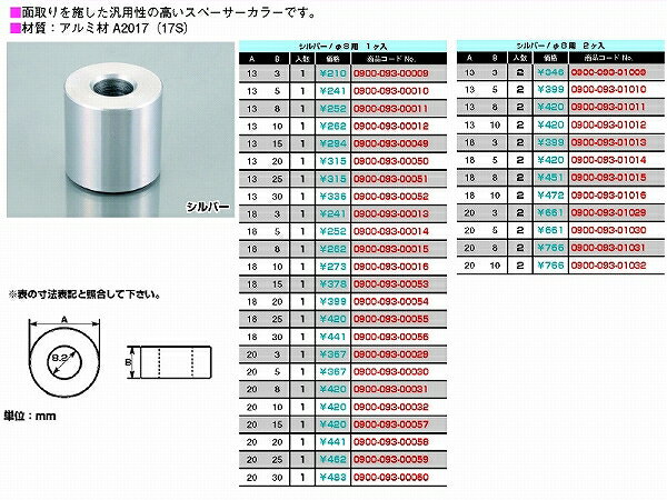 キタコ 0900-093-00054 スペーサーカラー 8φ 外径18mmX厚20mm 1個 キタコ 0900-093-00054