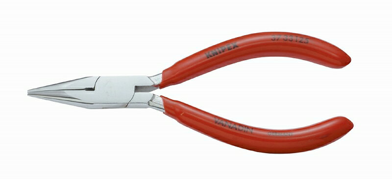 KNIPEX クニペックス 3733-125 時計細工用アジャスティングプライヤー 口先の長さ(mm)：27.0 ジョイント部の幅(mm)：12 ジョイント部の厚さ(mm)：7.0 口先先端の幅(mm)：2.0 口先先端の厚さ(mm)：1.6 全長(mm)：125 質量(g)：78