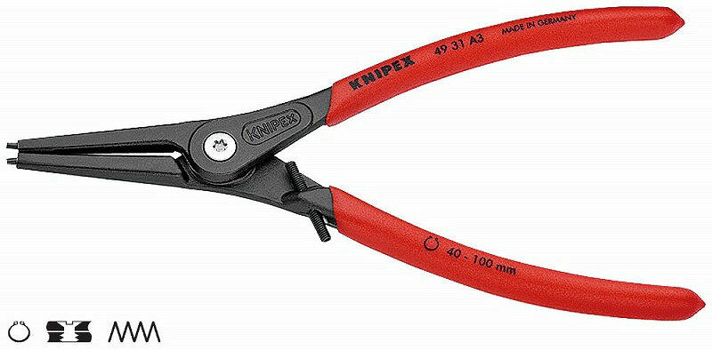 KNIPEX クニペックス 4931-A3 軸用精密スナップリングプライヤー 直 225mm