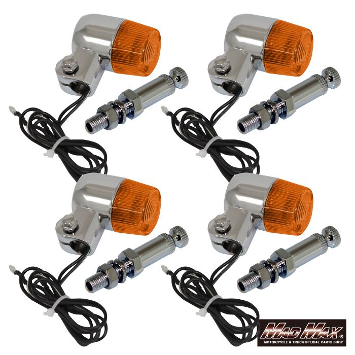 マッドマックス MM11-0072-OR-2 丸型ミニヨーロピアンウインカー M10×76mm/取付ステー付 シルバー/オレンジ 4個セット 汎用 ウィンカー 指示器
