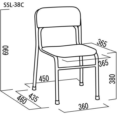 ルネセイコウ SL-38C リブラチェア 座面高さ38cm ブラック/クロームメッキ 4.5kg 1台 スタッキング可能 スツール パイプイス 椅子 イス 完成品 日本製 3