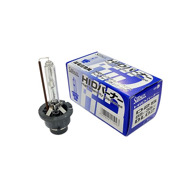 ■商品説明 STANLEY HIDバーナー ■仕様 定格：85V 35W 口金：P32d-2 色温度(ケルビン)：4000K ガラス着色：クリア 本体サイズ(概寸)：9×80 入数：1個入 ■注意事項 ※画像はイメージです。サイズ、カラー違いの商品を含みます。 ※製品のデザインや仕様は予告なく変更することがあります。ご了承ください。 ●商品の詳細な情報につきましては、ご注文前に必ずメーカーのホームページなどでお確かめください。 ●画像はイメージ画像です。サイズやデザインを必ずご確認の上、ご注文下さい。 ●お使いのPCや携帯電話などの環境により画像の商品と若干の色目が異なる事があります。 ●人気商品につき在庫を切らす事があります。 ●一部の商品はメーカー取り寄せとなり廃盤、または欠品中の場合があります。 ●お急ぎの方は必ず、在庫の確認をお願いします。スタンレー DL02 HIDバーナー 85V 35W 4000K クリア 1個入 補修部品 自動車用 バルブ 電球 電装品 STANLEY