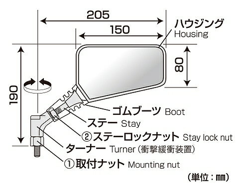 タナックス Tanax AJ-10L クロス2 ミラー 10mm ブラック 正ネジ 左 タナックス aj-10l 2