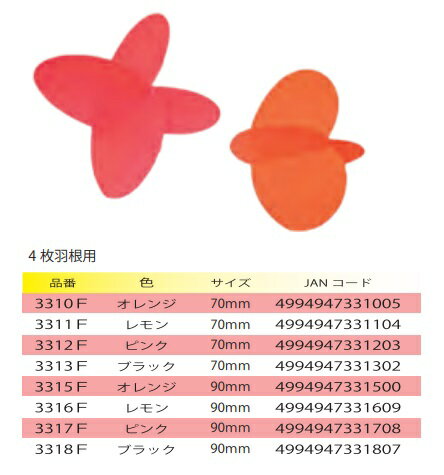 ウメズ UMEZU 3310FH ハートウイング 4枚羽根 オレンジ 70mm 遠投ウキ用 羽根パーツ 釣具 釣り フィッシング