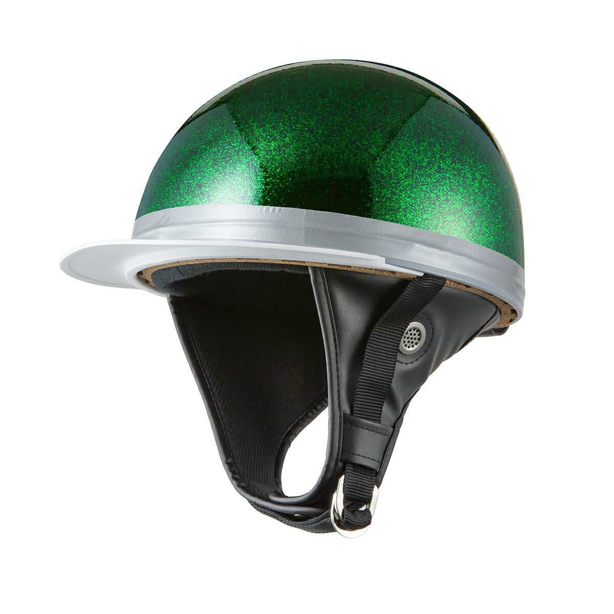 バイクヘルメット コルク半キャップ 濃緑 ダークグリーンラメ 濃緑ラメ 三つボタン フリーサイズ 124cc以下 SG規格適…