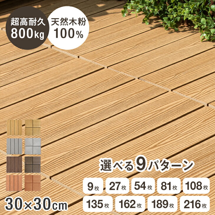 超高耐久800kg 人工木 ウッドパネル 木目調 天然木粉 9枚 27枚 54枚 81枚 108枚 135枚 162枚 189枚 216枚 セット 庭 ジョイント ウッドタイル ウッドデッキ パネル ベランダ タイル デッキ ガーデニング ジョイントタイル 庭 床