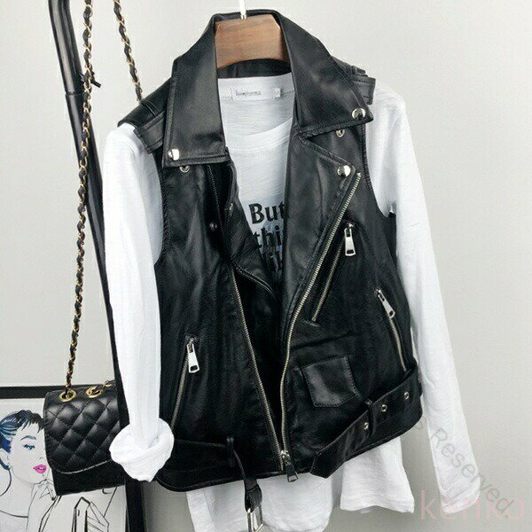ベスト PU レディース レザーベスト PUレザーベスト ジャケット ライダースベスト バイクジャケット 革..