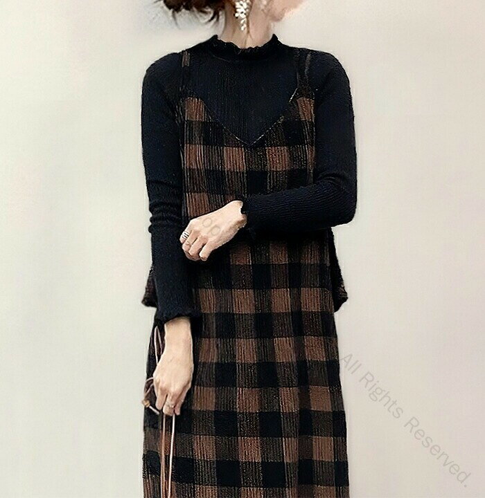 ジャンパースカート コーデュロイ ロング丈 チェック柄 ロングジャンパースカ 秋冬 大人 大きいサイズ Vネック オールインワン レディース ロングワンピース ワンピース ジャンスカ レイヤード 重ね着 カジュアル きれいめ 大人可愛い トレンドスタイル