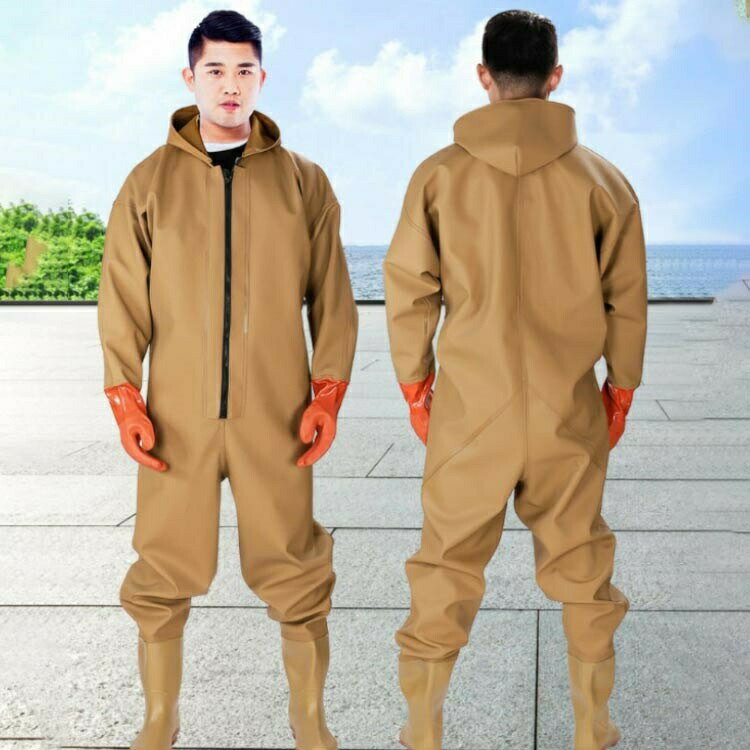 長袖 防水つなぎ 胴付長靴 ウェーダー チェストハイウェダー 大きいサイズ ドレス 防水 雨天作業 レディース フード付き 田植え