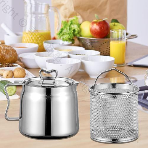 ディープフライヤーセット オイルフィルターポット付き ステンレス鋼製 ポータブルオイルコンテナ グリ..