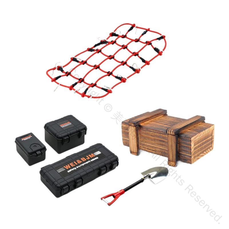 6ピース RCカールーフデコレーション 木製クレート DIYアクセサリー 荷物ネット フック付き SCX10 9004..