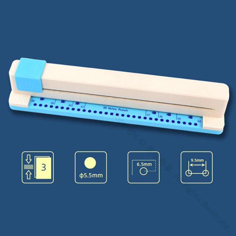A4 B5 B6 A7用紙対応30穴手動穴あけパンチ 書類整理に最適な高耐久メタル設計 コンパクトサイズで持ち..