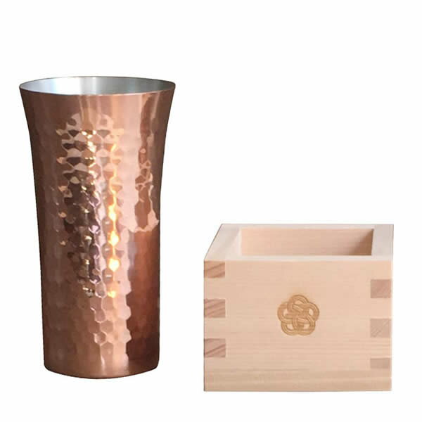 『ミズヒキ冷酒杯L ヒノキ枡付』【日本製 純銅製 枡 冷酒 さかずき 酒器 プレゼント ギフト】