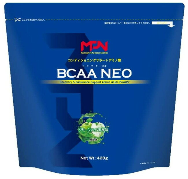 BCAA NEO （グリーンアップル風味） 水に溶かしてゴクゴク美味しく飲めるコンディショニングサポートアミノ酸 水に溶かしてゴクゴク美味しく飲めるコンディショニングサポートアミノ酸 コンディショニングサポートアミノ酸 水に溶かしてゴクゴク美味しく飲めるコンディショニングサポートアミノ酸「BCAA NEO」。 BCAA（Branched Chain Amino Acids/分岐鎖アミノ酸）とは、「バリン」「ロイシン」「イソロイシン」の3つのアミノ酸の総称。 「BCAA NEO」は身体づくりに妥協を許さないシリアスアスリートのハードなトレーニングをサポートすべく、BCAAにベタイン、シトルリン、天然タウリン、バイオぺリンをプラスしました。 【特長】 ・バリン・ロイシン・イソロイシンを1：2：1の割合で配合。 　付属スプーン小盛り2杯（約14g）で約8,000のBCAAが補給できる。 ・パワフル成分ベタイン（トリメチルグリシン）を2,500配合し、パワーを意識するアスリートをサポート。 ・めぐりやデリバリーをサポートするシトルリンを1,000配合。 ・身体環境やイキイキした本気の身体づくりに嬉しい、天然成分から抽出した天然タウリンを500配合。 ・黒コショウ抽出物「バイオぺリン」を5配合し、ムダの少ない摂取をサポート。・BCAA特有の苦みを全く感じない、飽きのこないフレーバー 1