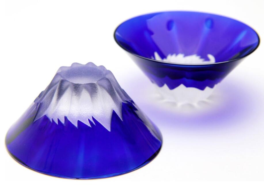 田島硝子 盃 青 55ml 江戸硝子 おちょこ 富士山祝盃 TG13-013-1B