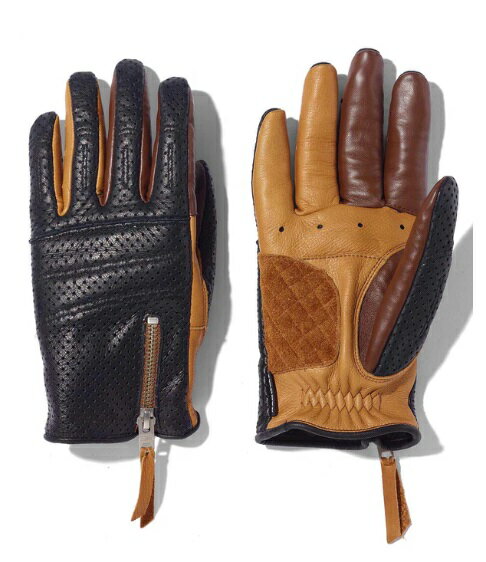 Rakuten - KADOYA（カドヤ）　3359　ROX GLOVE - PL　ブラック/ブラウン　（ロックスグローブ/パンチングメッシュレザーグローブ）