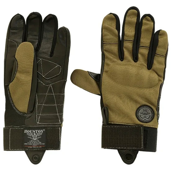 Gloves - HOUSTON（ヒューストン）　HTVG-2312S　MESH/LEATHER GLOVE　カーキ　　甲側をメッシュにすることで通気性UP！！