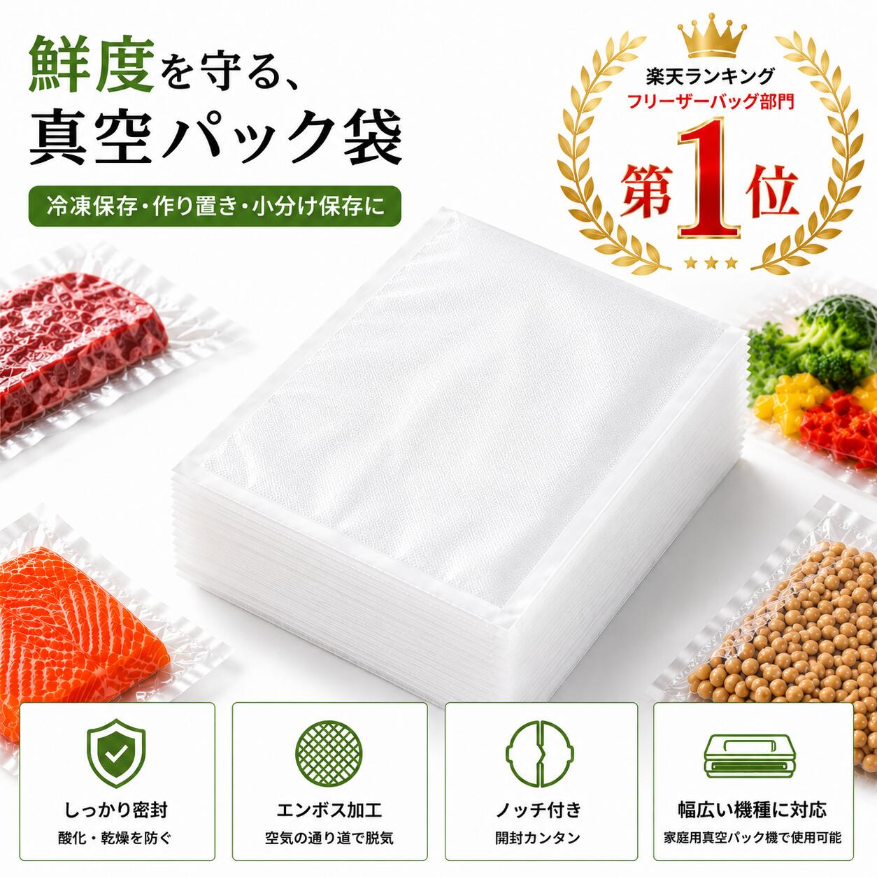 Rakuten - 【SS半額さらにP2倍+5％OFF】【楽天一位】真空パック 袋 エンボス加工 真空パック機 真空パック袋 シーラー袋 ロール 家庭用 業務用 米用 バキュームシーラー 食品保存 真空パック用袋 電子レンジ対応 低温調理 3サイズ選べる 20×30cm・17×25cm・15cm×20cm