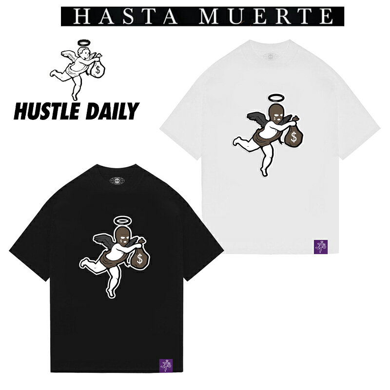 【スーパーSALE半額】HASTAMUERTE/アスタムエルテ/半袖Tシャツ/SKI MASK ANGEL TEE/フロント 刺繍アップリケ/USA MADE/コットン素材/B系/ストリート/チーム/カジュアル/インポート/M/L/XL/2XL/3XL/大きいサイズ/ビッグサイズ