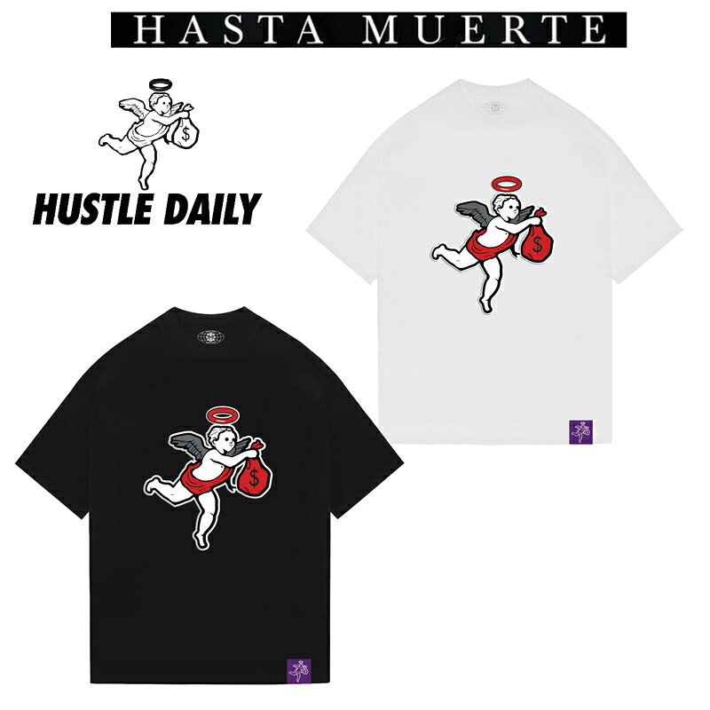 【スーパーSALE半額】HASTAMUERTE/アスタムエルテ/半袖Tシャツ/ ANGEL TEE/フロント 刺繍アップリケ/USA MADE/コットン素材/B系/ストリート/チーム/カジュアル/インポート/M/L/XL/2XL/3XL/大きいサイズ/ビッグサイズ