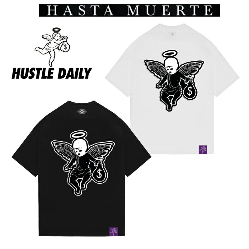 【スーパーSALE半額】HASTAMUERTE/アスタムエルテ/半袖Tシャツ/ WING ANGEL TEE/フロント 刺繍アップリケ/USA MADE/コットン素材/B系/ストリート/チーム/カジュアル/インポート/M/L/XL/2XL/3XL/大きいサイズ/ビッグサイズ