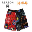 【2000円ポッキリ！】REASON/リーゾン/DEF LEPPARD デフ レパード コラボ AOP SHORTS/総柄プリント/ショートパンツ/ポリエステル素材//B系/ストリート/水着/ダンス衣装/チーム/カジュアル/アメカジ/インポート/大きいサイズ/ビッグサイズ