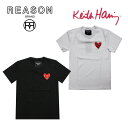 【2000円ポッキリ！】REASON リーズン KEITH HARING キース へリング コラボ HEART LOGO TEE半袖 T-SHIRT ワンポイント 刺繍 コットン/B系/ストリート/ダンス衣装/チーム/カジュアル/アメカジ/インポート/M L XL 2XL 3XL/大きいサイズ/ビッグサイズ