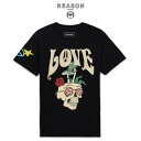 【2000円ポッキリ！】REASON リーズン SKULL LOVE TEE半袖 T-SHIRT プリント 刺繍 アップリケ コットン/B系/ストリート/ダンス衣装/チーム/カジュアル/アメカジ/インポート/M L XL 2XL 3XL/大きいサイズ/ビッグサイズ