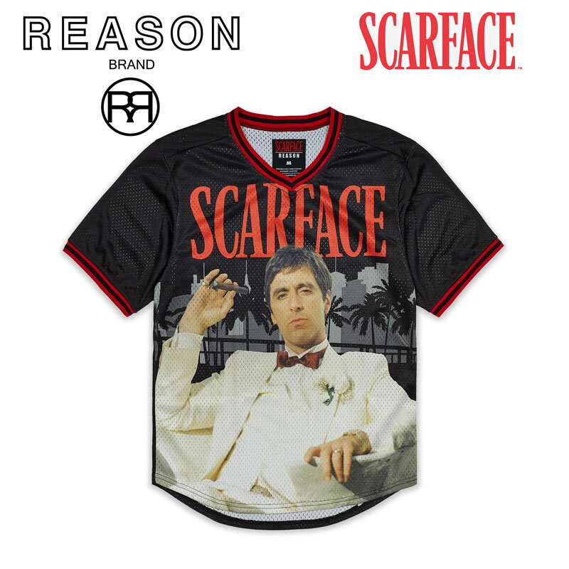 【50％オフ】REASON/リーゾン SCAFACE/スカーフェイス ハリウッド映画 コラボ BASEBALL JERSEY TEE 総柄プリント メッシュ ポリエステル素材 アル・パチーノ ギャング//B系/ストリート/ダンス衣装/チーム/カジュアル/アメカジ/インポートのサムネイル