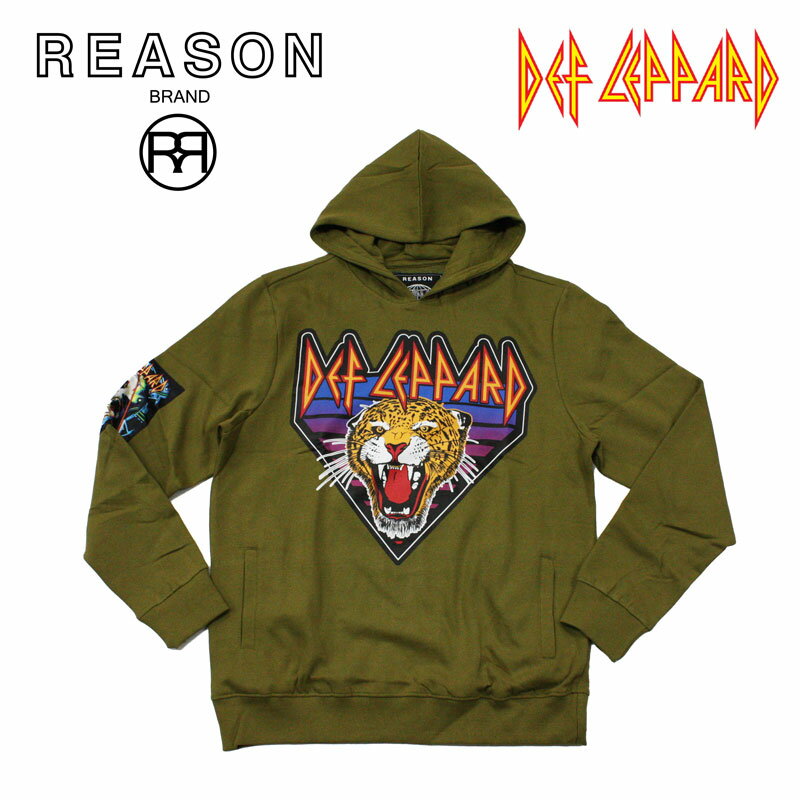 REASON リーズン DEF LEPPARD デフレパード コラボ フロントプリント DL 1998 HOODIE 裏起毛スウェット PULLOVER プルオーバー/B系/ストリート/ダンス衣装/チーム/カジュアル/アメカジ/インポート/M L XL 2XL 3XL/大きいサイズ/ビッグサイズ