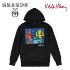 REASON リーズン KEITH HAIRING キース・へリング コラボ フロントプリントCHARACTER HOODIE 裏起毛スウェット PULLOVER プルオーバー/B系/ストリート/ダンス衣装/チーム/カジュアル/アメカジ/インポート/M L XL 2XL 3XL/大きいサイズ/ビッグサイズ