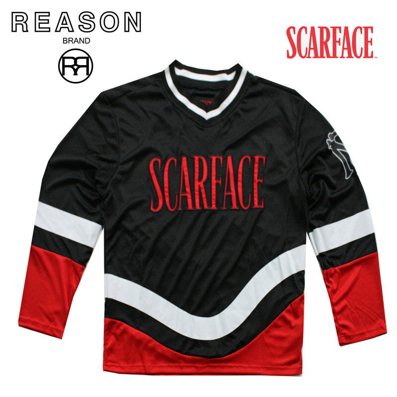 REASON リーズン SCARFACE スカフェイス コラボ HOCKEY JERSEY/ポリジャージ素材 Vネックトップス/B系/ストリート/ダンス衣装/チーム/カジュアル/アメカジ/インポート/M L XL 2XL 3XL/大きいサイズ/ビッグサイズ