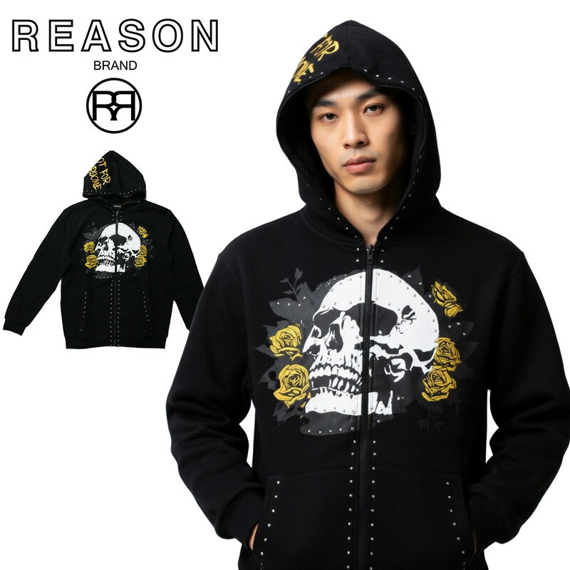 REASON/リーゾン GRIND OVER GLORY ZIPUP HOODY 前面プリント 長袖パーカー ポリフリース素材 フルジップ スタッドトリミング /B系/ストリート/ダンス衣装/チーム/カジュアル/アメカジ/インポート 大きいサイズ/ビッグサイズ