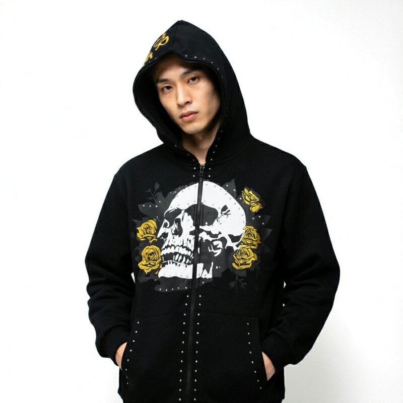 REASON/リーゾン GRIND OVER GLORY ZIPUP HOODY 前面プリント 長袖パーカー ポリフリース素材 フルジップ スタッドトリミング /B系/ストリート/ダンス衣装/チーム/カジュアル/アメカジ/インポート 大きいサイズ/ビッグサイズ 2