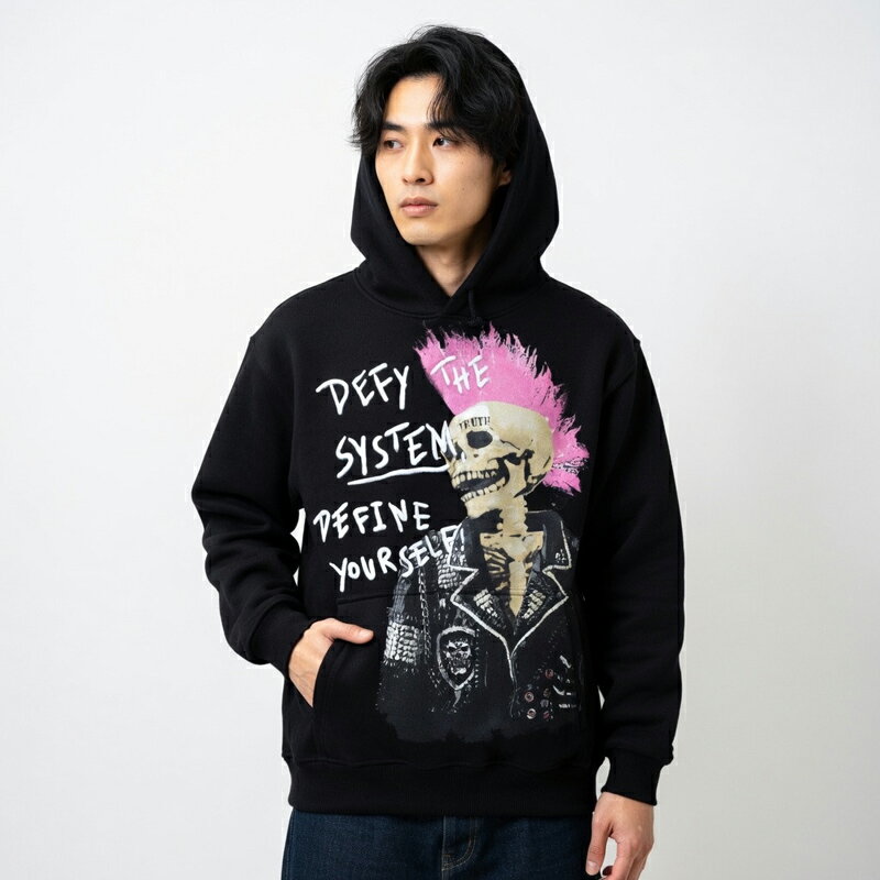 REASON/リーゾン DEFINE EMBROIDERY HOODY 前面プリント&刺繍 長袖パーカー コットンポリフリース素材 プルオーバー/B系/ストリート/ダンス衣装/チーム/カジュアル/アメカジ/インポート ゆったり大きい目サイズ 2